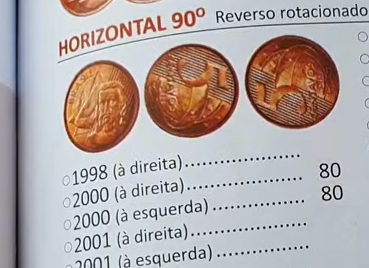 Moedas de 5 centavos de 2000 com reverso horizontal