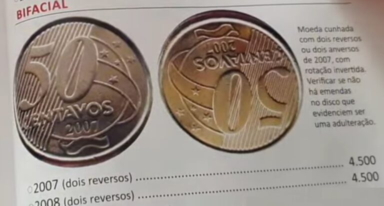 Moedas bifaciais de 50 centavos de 2007 e 2008