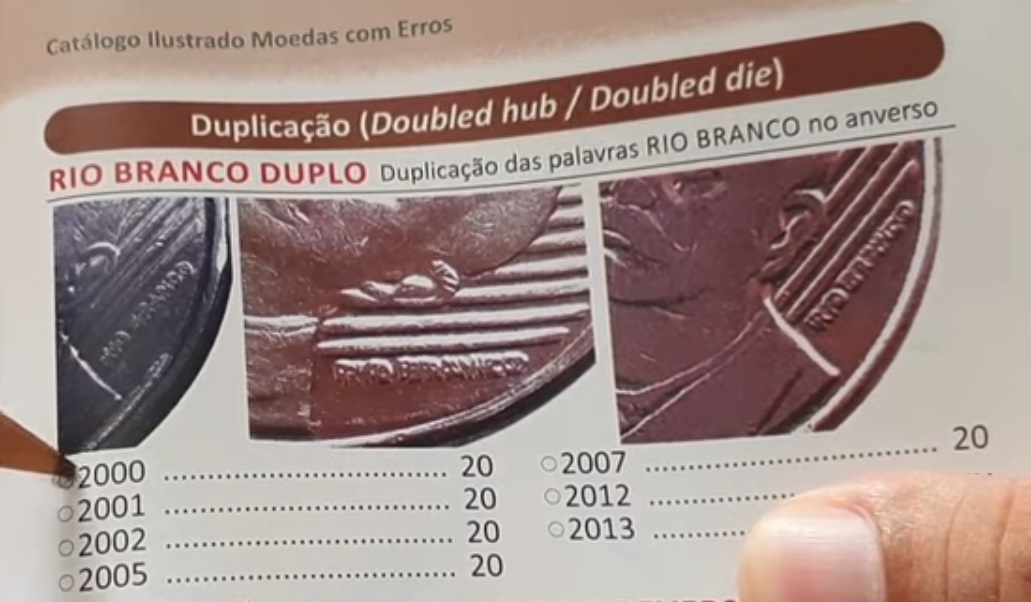 Moedas de 50 centavos com duplicação de 'RIO BRANCO'